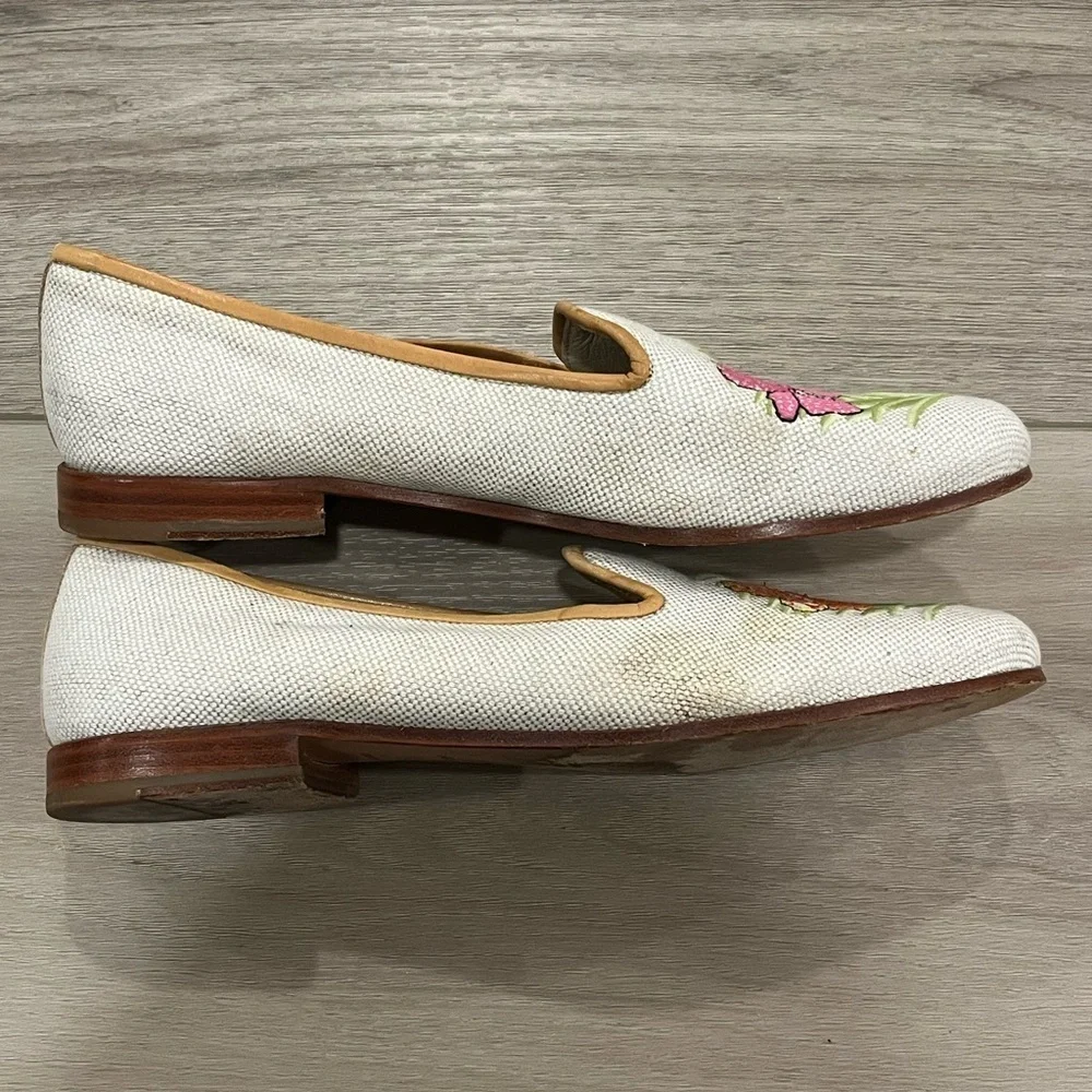 Stubbs & Wootton Embroidered Floral Loafers Slip On Shoes Women's 8.5